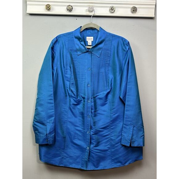 Vintage Chico's Blouse Women's Size 3/XL Silk‎ Pintuck Blue Button front Bright - Picture 1 of 7